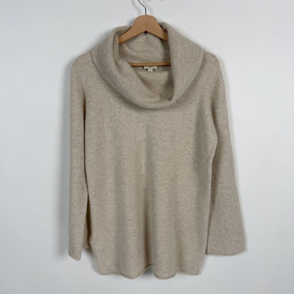 J. Jill Cashmere Cowl Neck Womens Sweater Small Taupe Oatmeal Casual Old Money